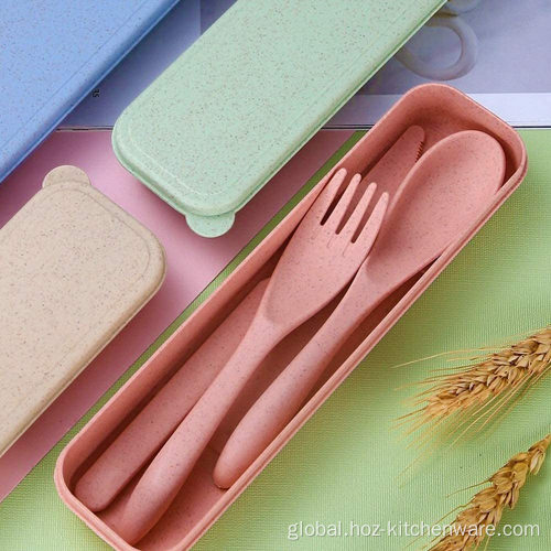 China 4 Sets Wheat Straw Reusable Spoon Chopstick Forks Manufactory